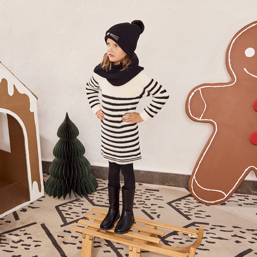 Conjunto de punto gorro gato + cuello niña 