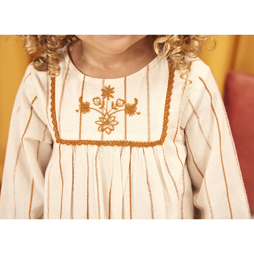 Vestido de manga larga con rayas bordadas para bebé niña 