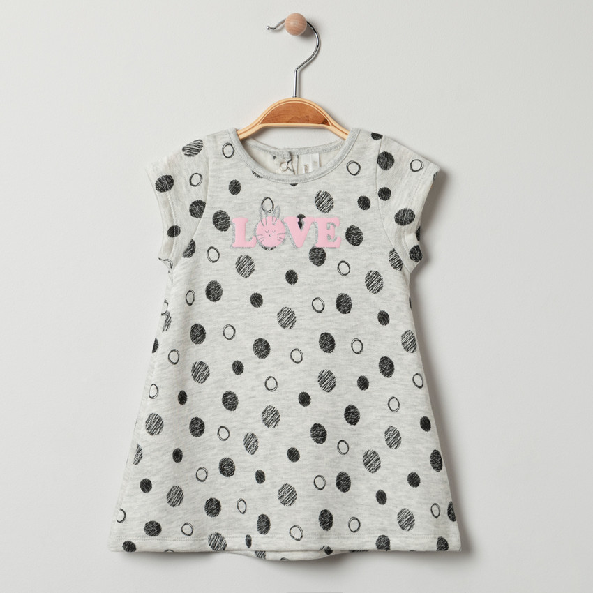 Vestido de manga corta en malla chiné con gatos en sherpa 