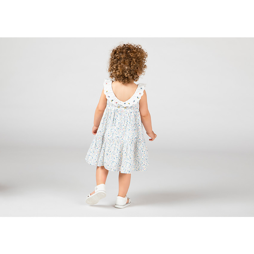 Robe sans manches col volanté et imprimé fleuri pour bébé fille 