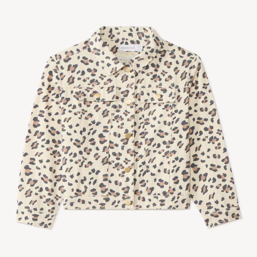 Chaqueta de mezclilla niña con estampado de leopardo 