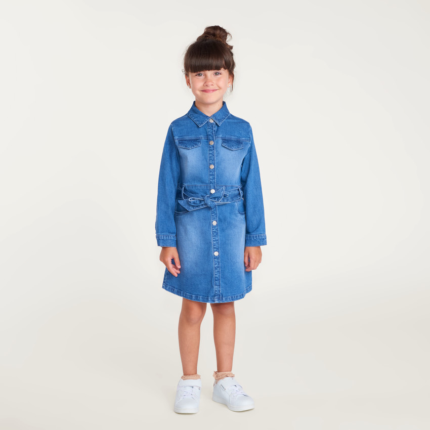 Vestido de mezclilla de mangas largas para niña 