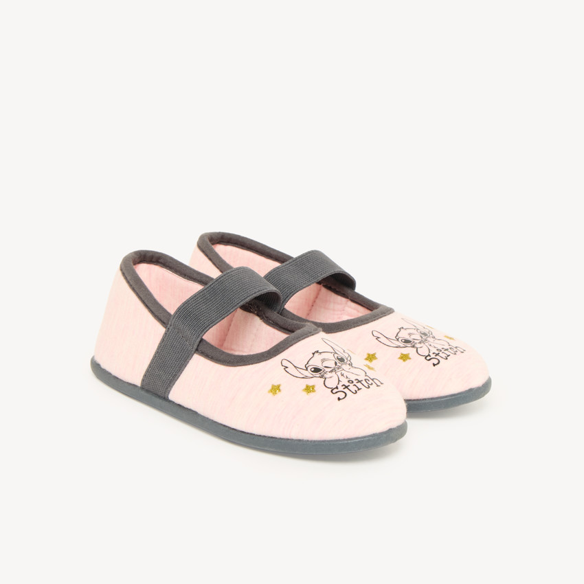 Pantuflas tipo pelele rosa jaspeado con elástico y motivo Stitch Disney niña 