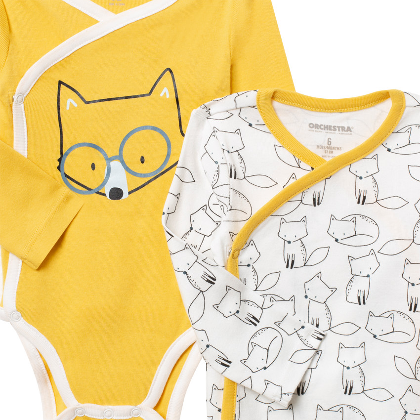 Pack de 5 bodies de manga larga con estampado de zorros para bebé niño 