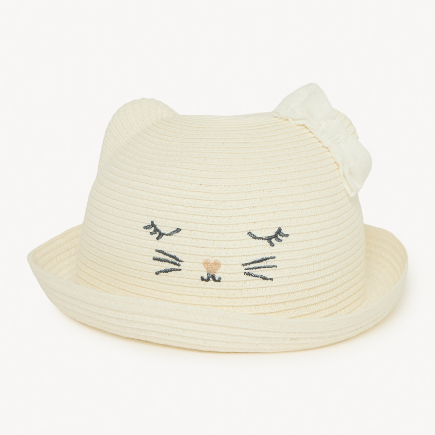 Sombrero divertido de paja trenzada con diseño de gato para bebé niña 
