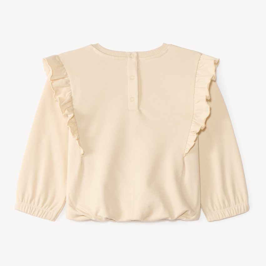 Sudadera abullonada para niña con volantes de felpa. 