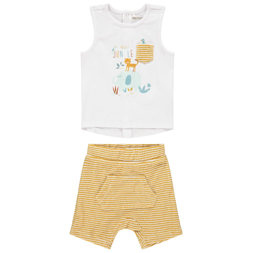 Ensemble avec débardeur motif jungle et bermuda en éponge rayé  Additional Ensemble avec débardeur motif jungle et bermuda en éponge rayé