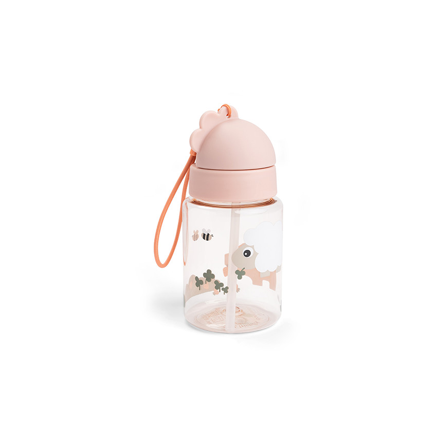 Botella con pajita 280 ml Tiny Farm rosa 