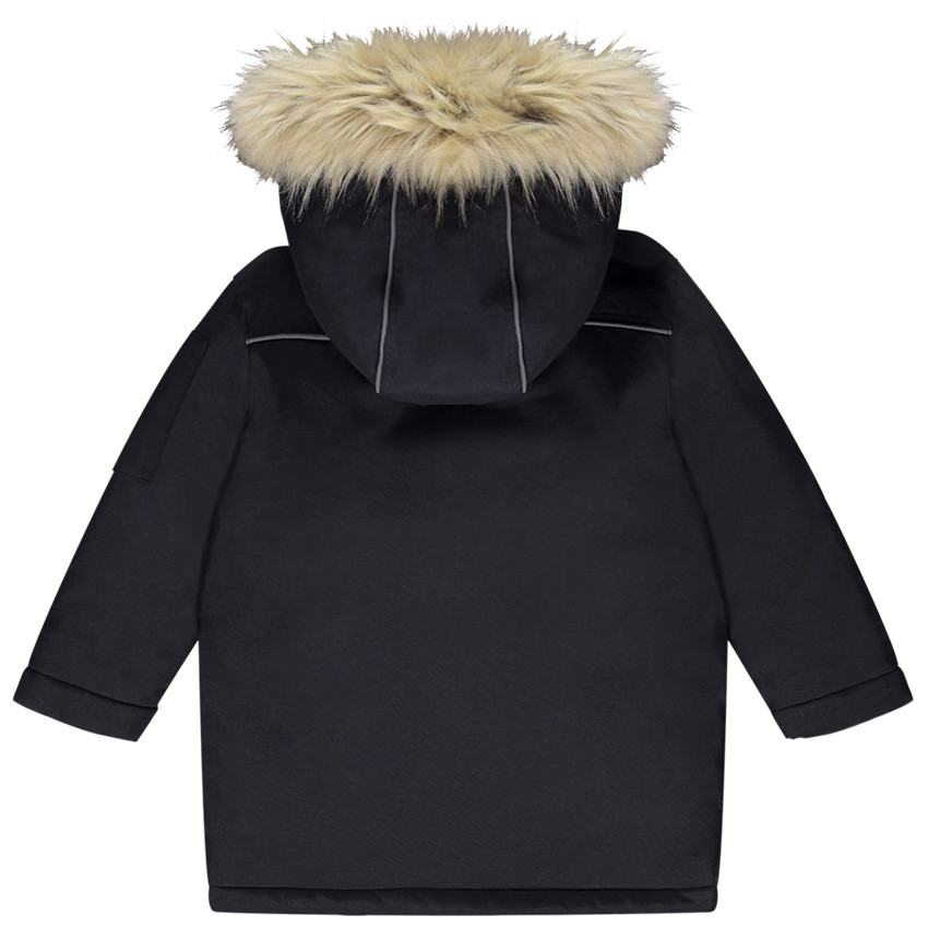 Parka en poliéster con capucha con pelo falso y forro micropolar para niño 