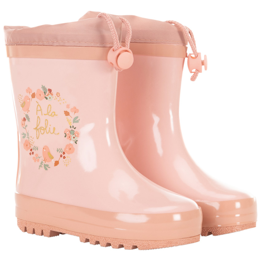 Botas de lluvia con cuello impermeable estampado de flores para bebé niña 