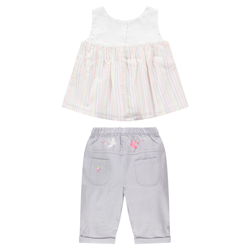 Conjunto de túnica sin mangas de rayas con pantalón con volantes 