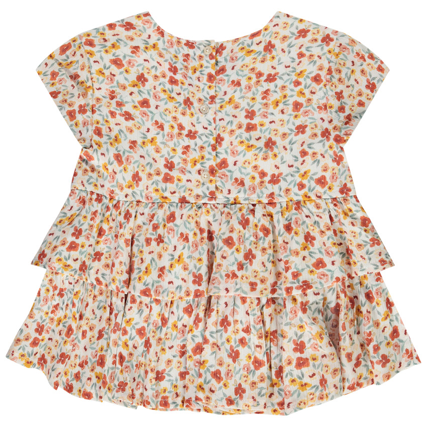 Túnica con volantes de gasa de flores y mangas cortas para niña 