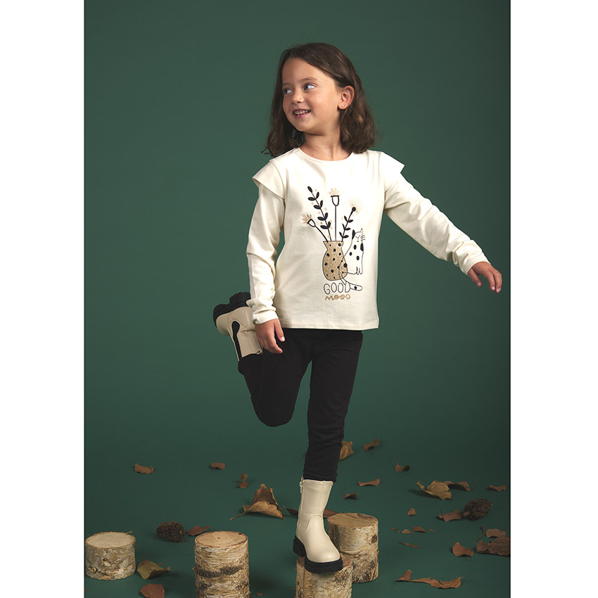 Camiseta de manga larga de punto con estampado de gato para niña 