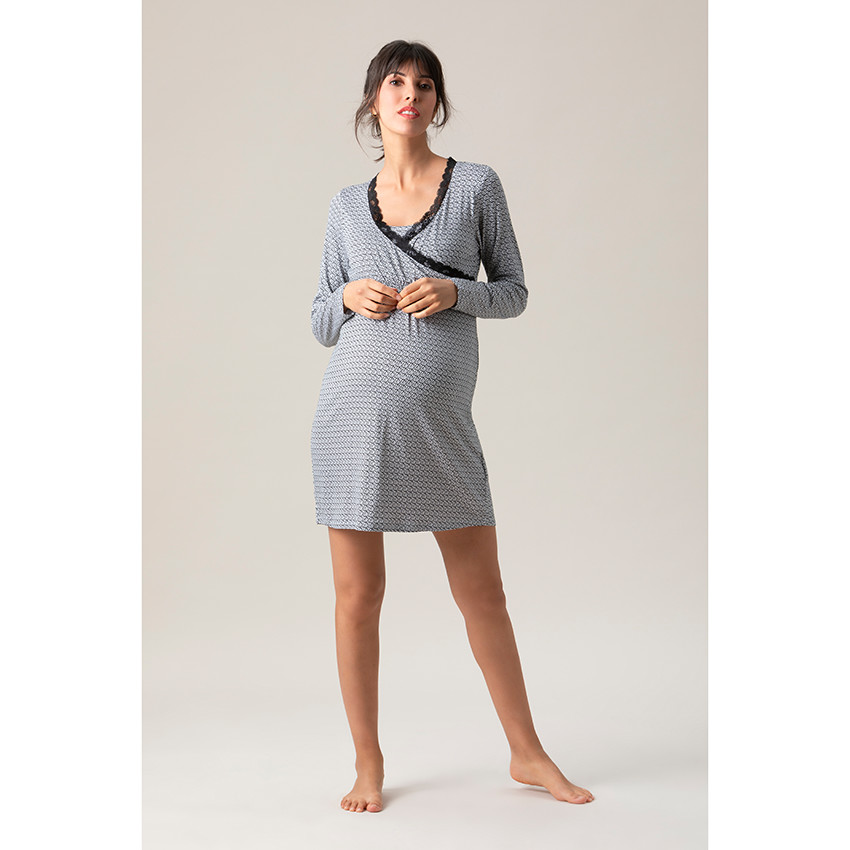 Camisón de noche de manga larga para embarazo y lactancia con estampado all over  