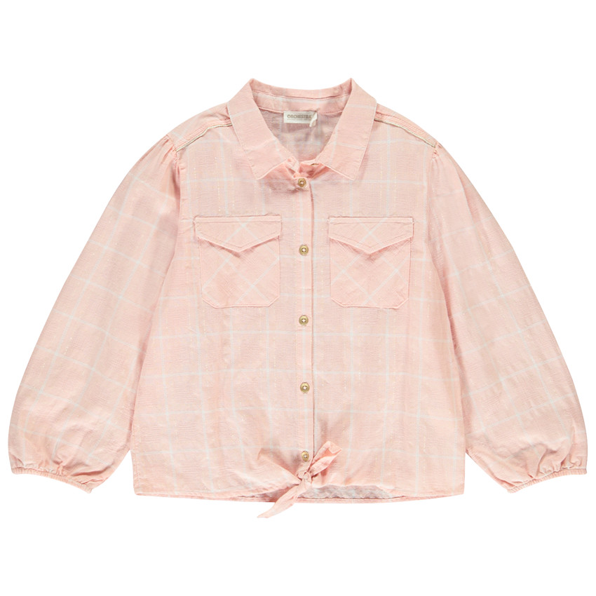 Camisa de manga larga abullonada a cuadros para niña 