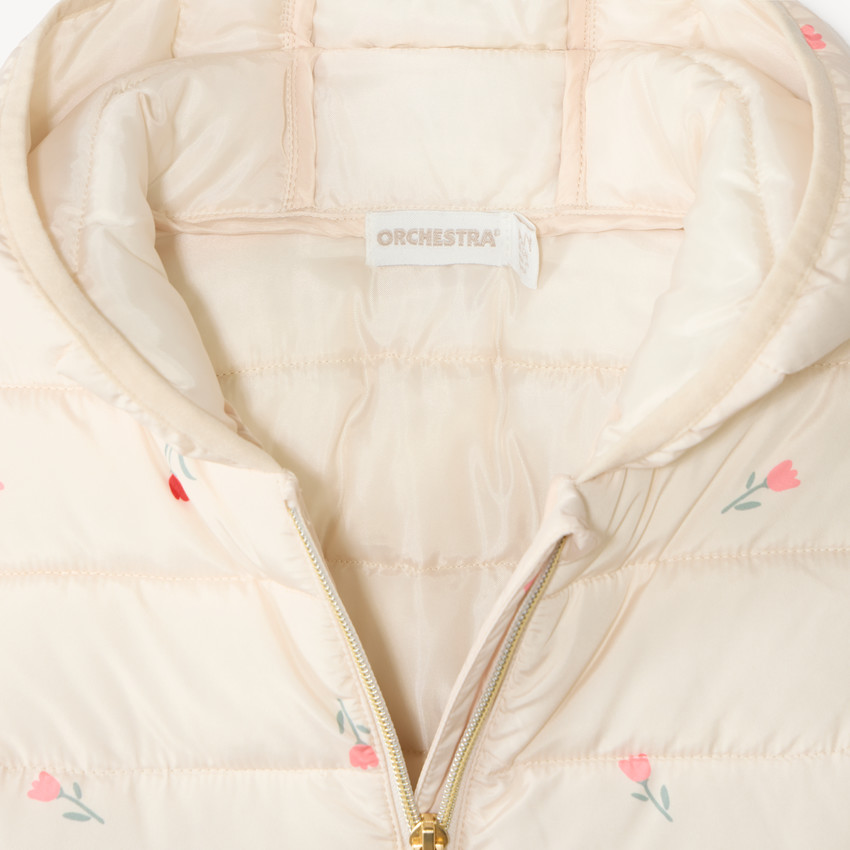 Chaqueta acolchada para niña con capucha y estampado de flores 