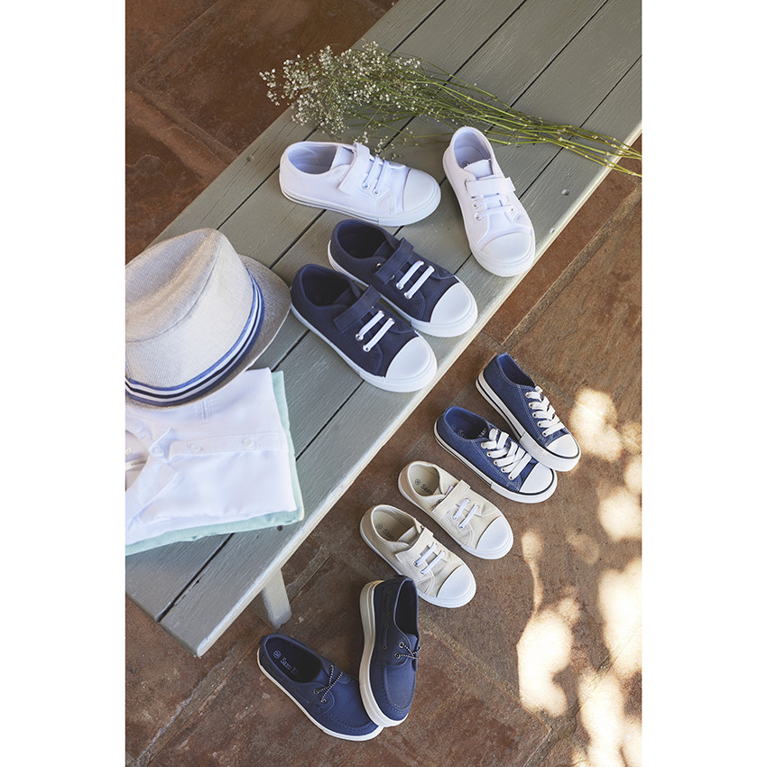 Zapatillas bajas de tela con cordones elásticos y velcro para bebé niño 