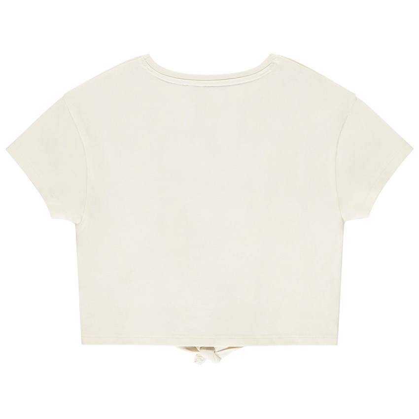 Top crop efecto anudado con estampado brillante para niña 