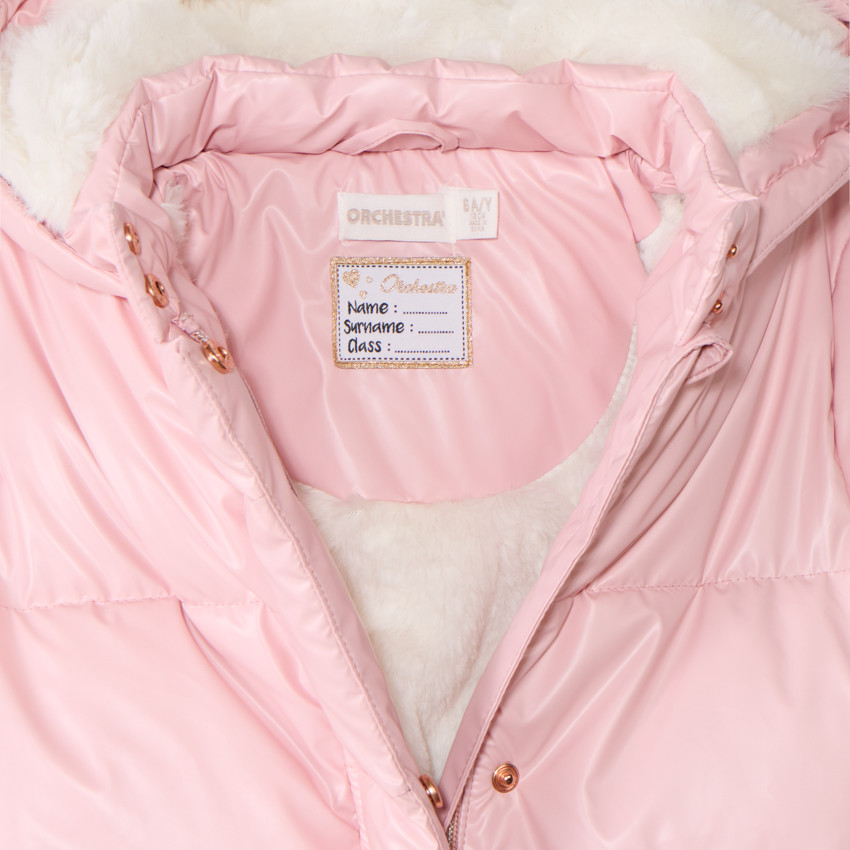 Chaqueta acolchada con capucha de tejido iridiscente forrada en sherpa para niña 