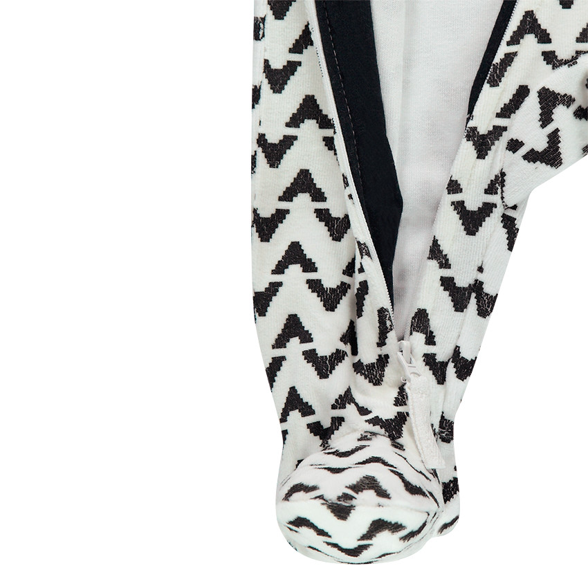 Juego de 2 pijamas con cremallera de terciopelo liso, con dibujo de máscara y estampado all-over 