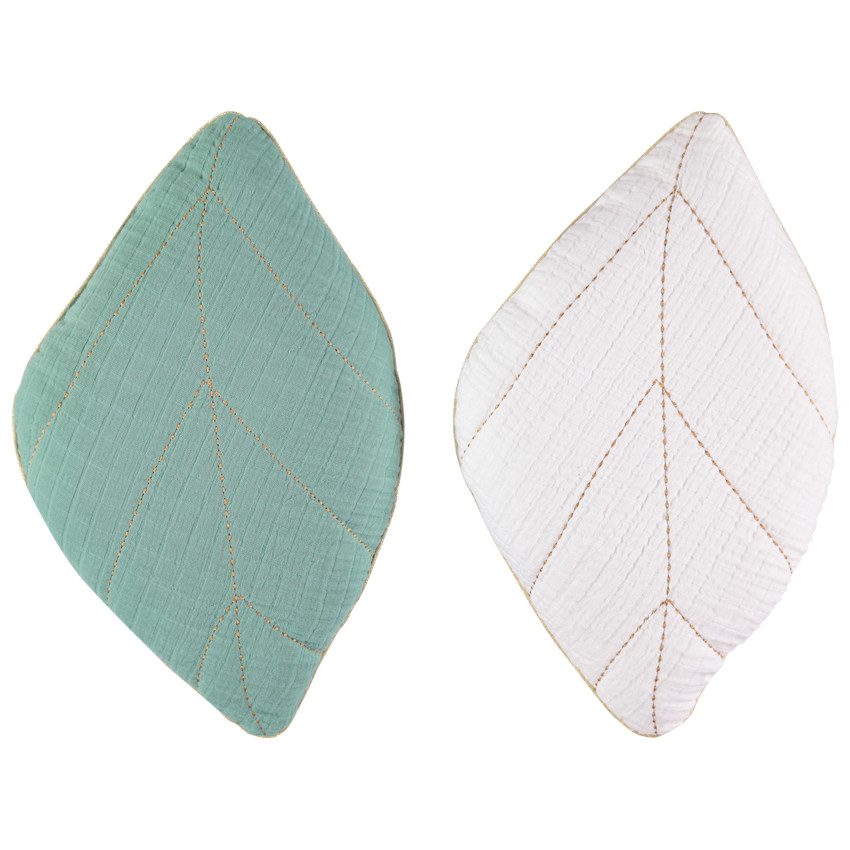 Cojín decorativo en gasa de algodón forma hoja modulable 