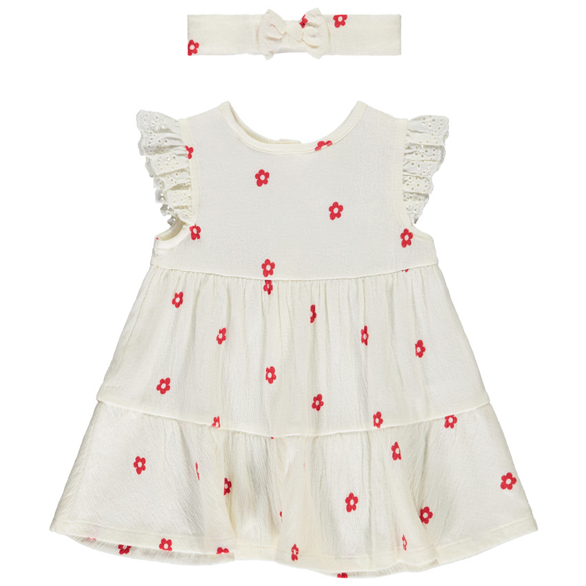 Vestido efecto arrugado + banda estampada de flores para bebé niña 