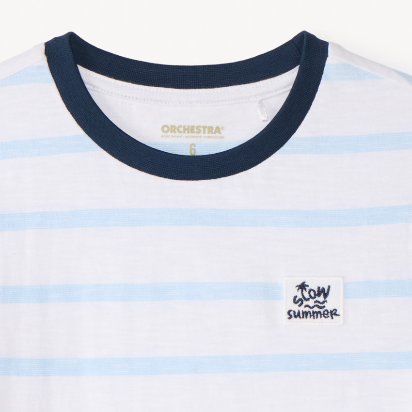 Camiseta de algodón de rayas horizontales de manga corta para niño 