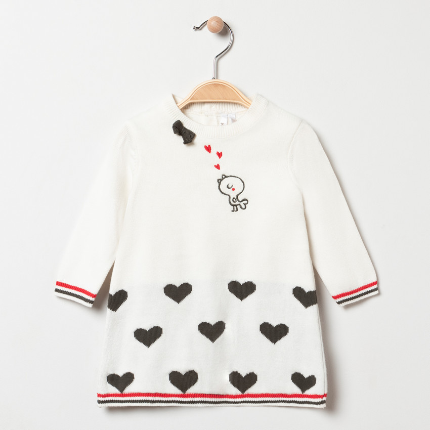 Vestido de punto de manga larga estampado corazones y pájaro  Additional Vestido de punto de manga larga estampado corazones y pájaro