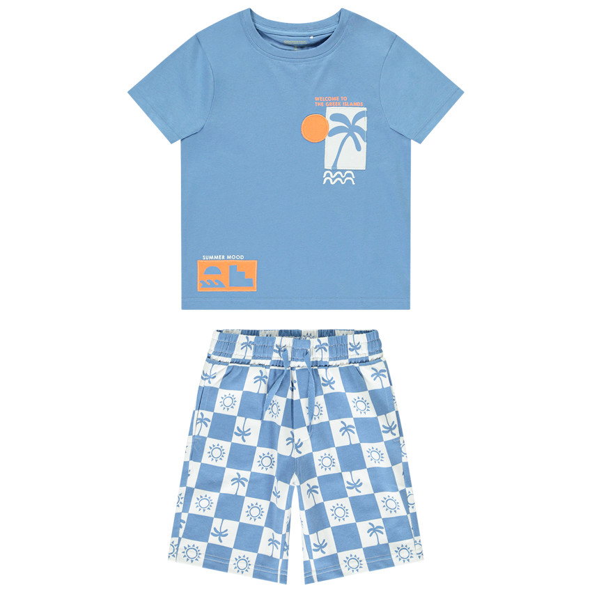 Conjunto camiseta manga corta + bermuda cuadros para niño 