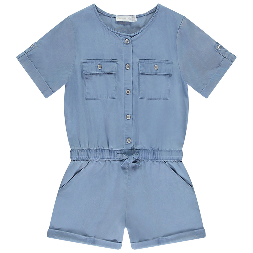 Pantalón corto en sarga lisa para niña 