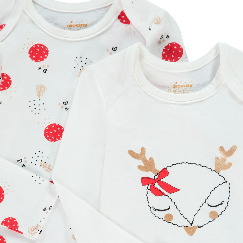 Pack de 2 bodies de manga larga con motivos navideños para bebé niña 