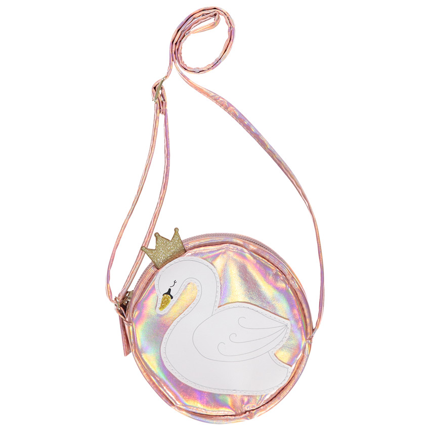 Bolso de bandolera brillante con cisne cosido 
