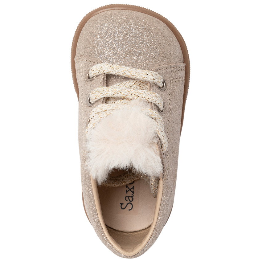 Botines de cuero brillante beige para niña bebé 