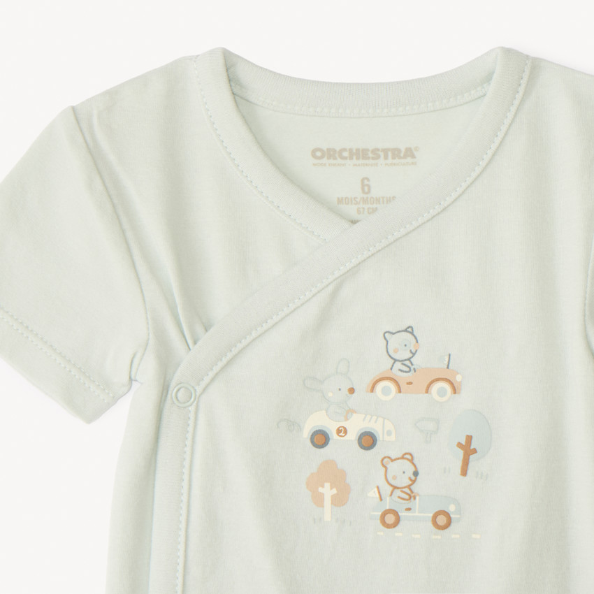 Pack de 5 bodies de manga corta con estampado de coches para bebé niño (aberturas diferentes según la edad). 