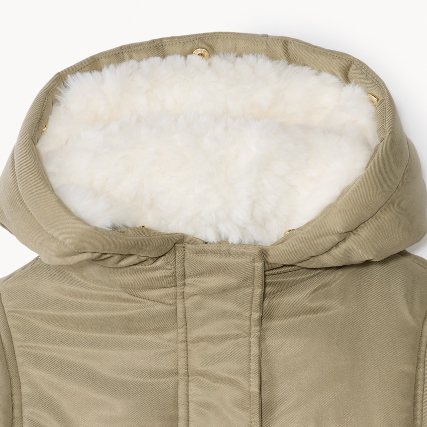 Parka impermeable con capucha y efecto de pelo sintético para niña 