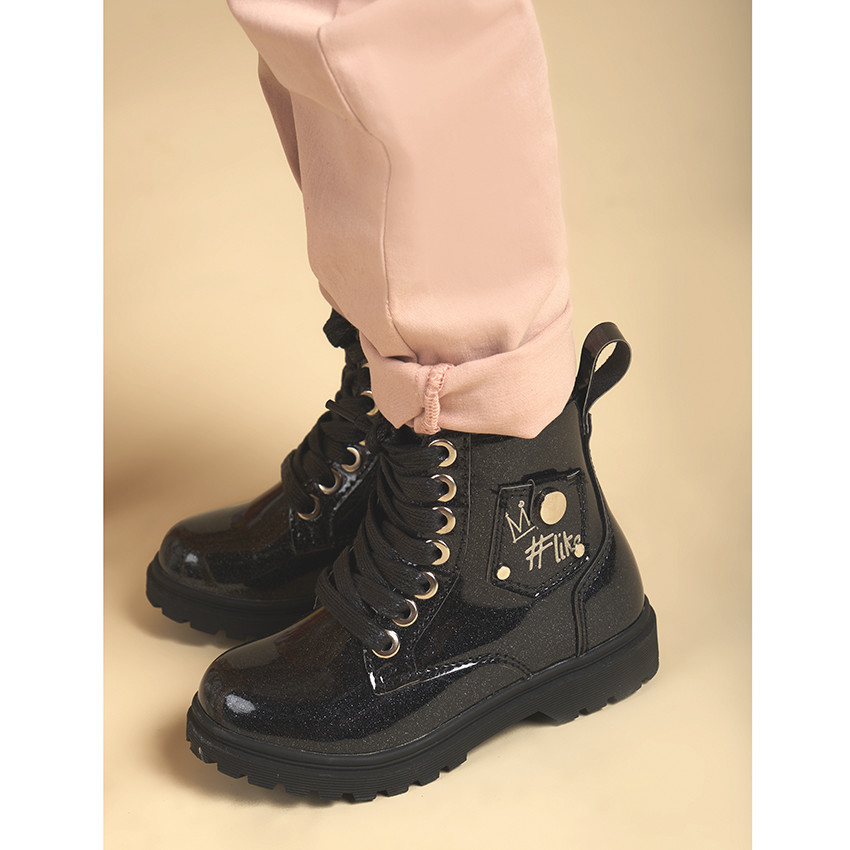 Botines brillantes con lentejuelas y parche para niña 