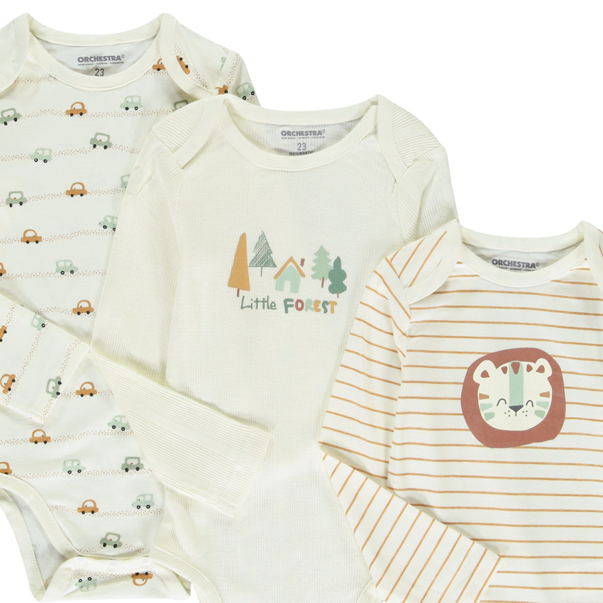 Pack de 7 bodies de manga larga para bebé niño con diferentes aperturas según la edad. 