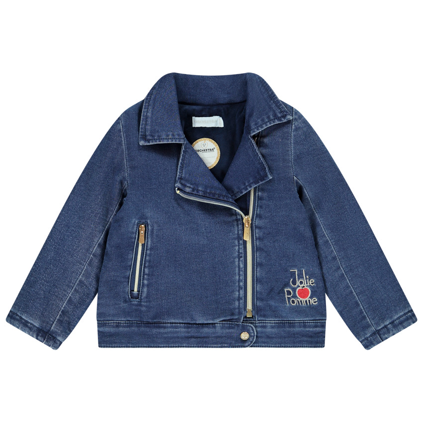 Perfecto en denim con bordados de manzanas para bebé niña 