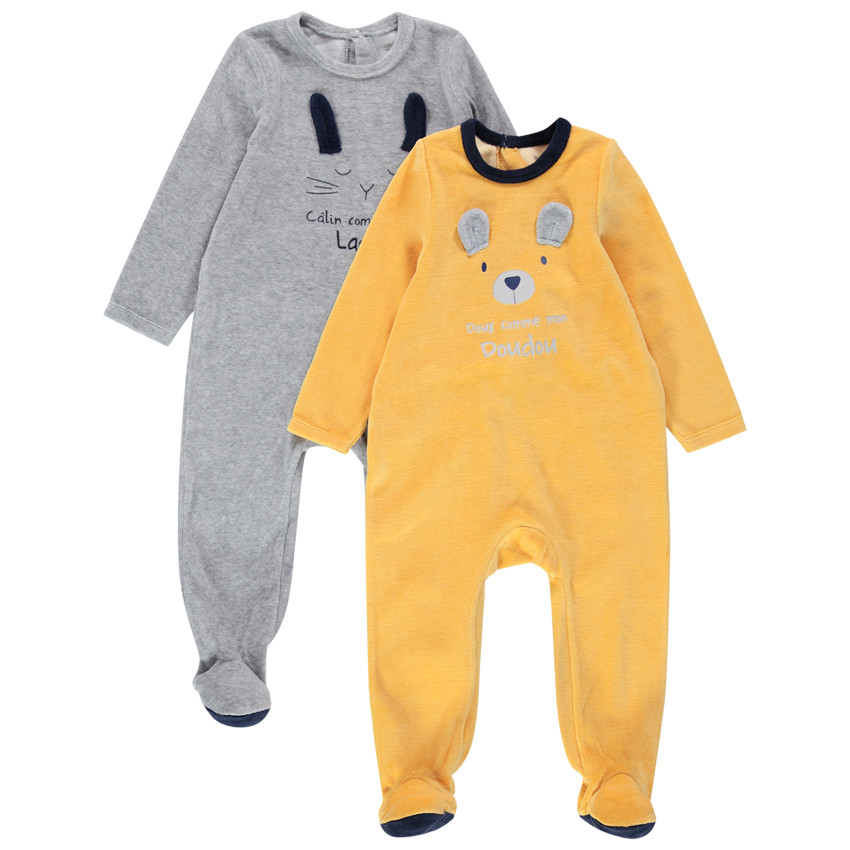 Juego de 2 pijamas de terciopelo con animales estampados y orejas de relieve  Additional Juego de 2 pijamas de terciopelo con animales estampados y orejas de relieve