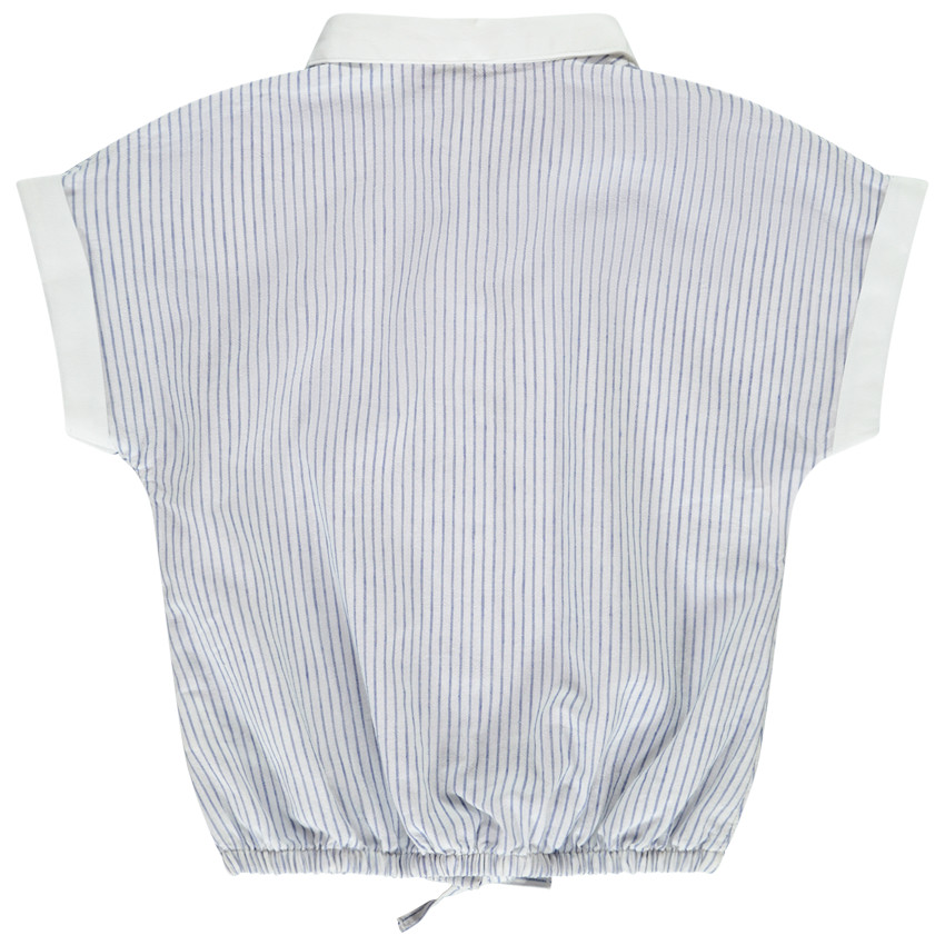 Blusa de manga corta a rayas con nudo para niña. 