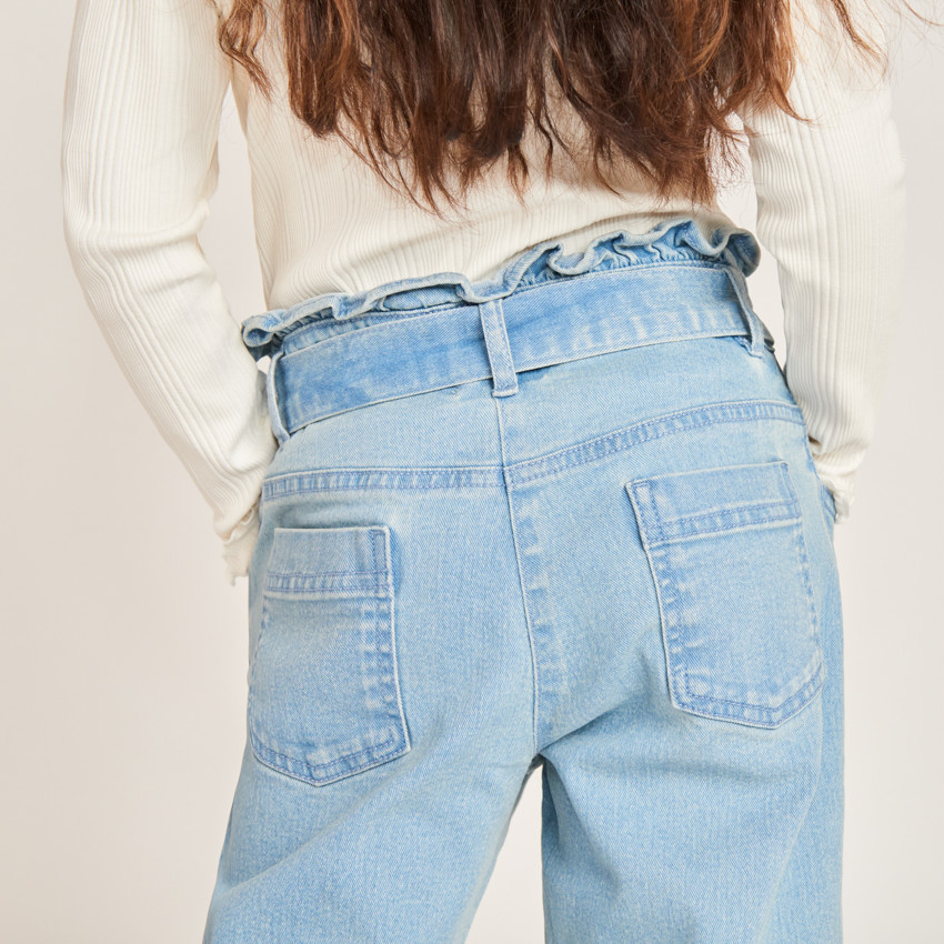 Jean paperbag con cinturón para niña 