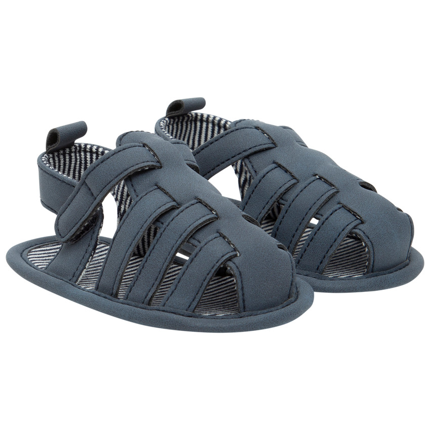 Sandalias velcro con forro de rayas para bebé niño 
