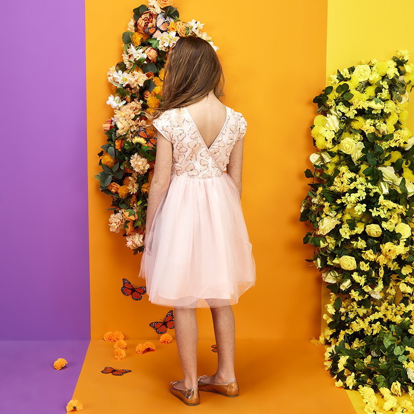 Robe de ceremonia en tul con mariposas de lentejuelas para niña 