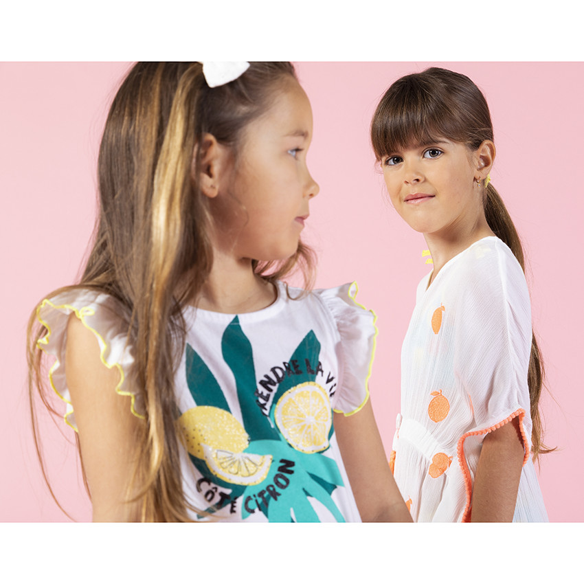 Vestido manga corta algodón orgánico estampado rayas y frutas  Additional Vestido manga corta algodón orgánico estampado rayas y frutas