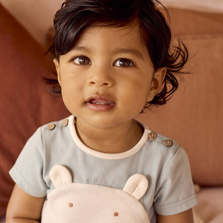 Combinaison de manga corta bordada de hipopótamo + orejas 3D para bebé niño 