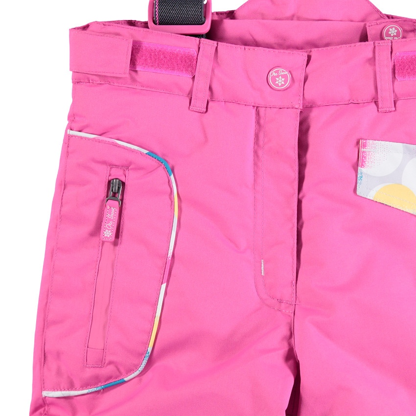 Pantalón de esquí rosa con tirantes desmontables y bolsillos 