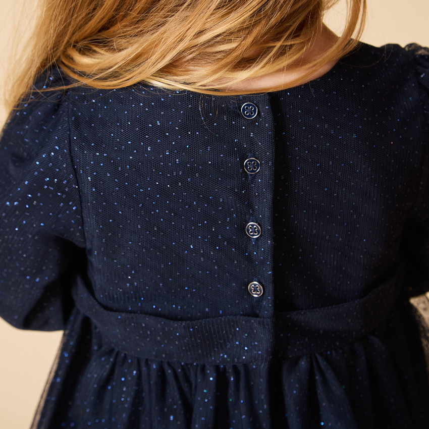 Vestido de fiesta de manga larga en tul brillante para niña bebé 
