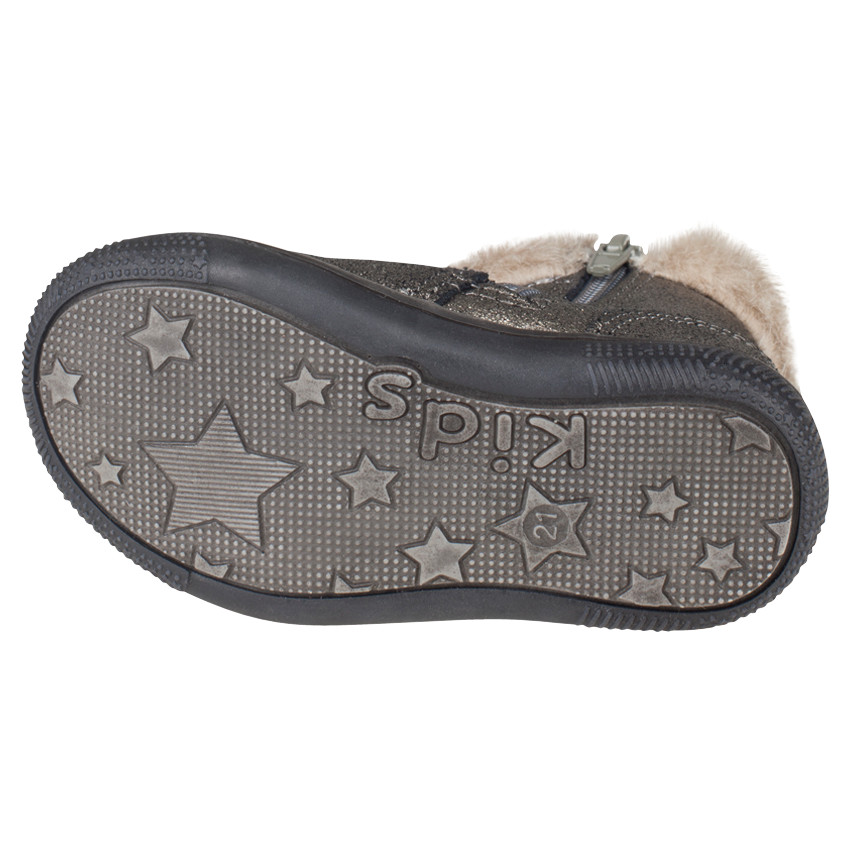 Botines de cuero de color plateado con lentejuelas de pelo sintético 