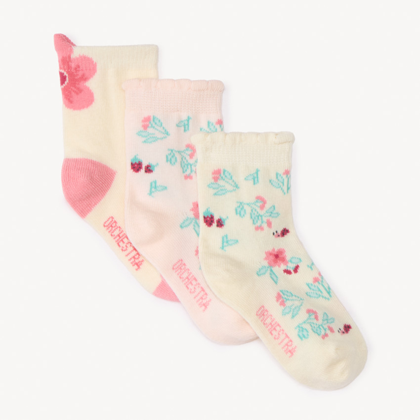 Lote de 3 calcetines con estampado de flores para bebé niña 