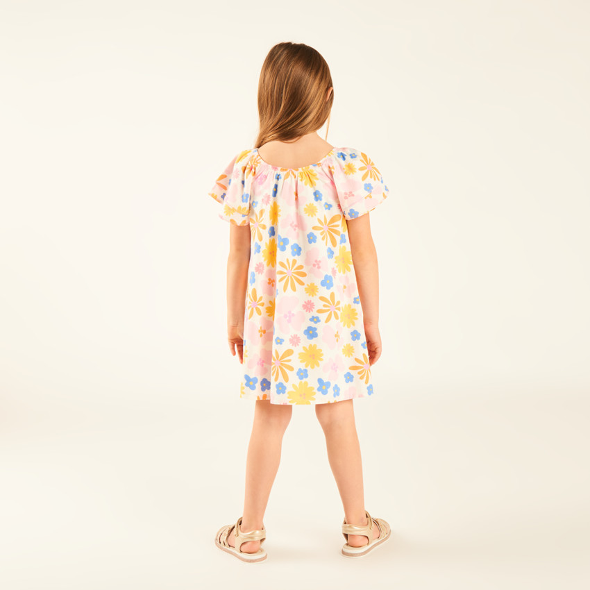 Vestido de manga corta de sarga con estampado de flores para niña 
